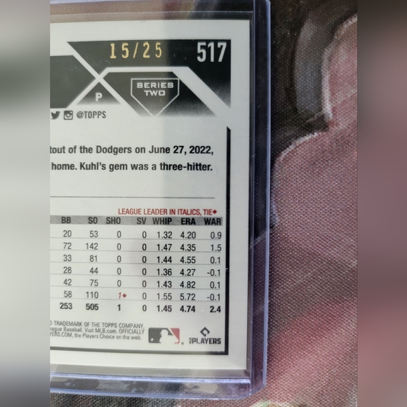 2023 topps series 2 Chad Kuhl /25 - Picture 4 of 5